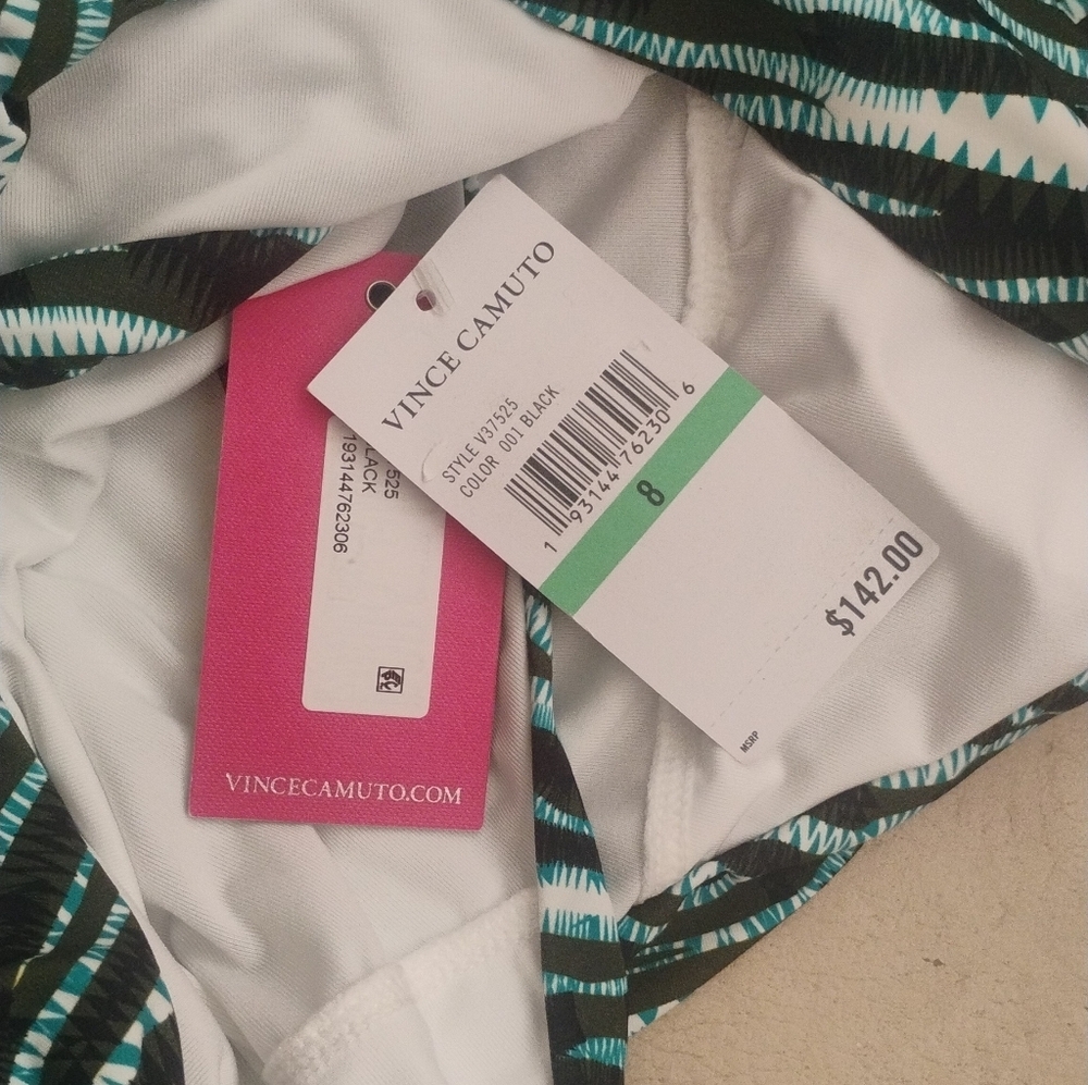 Vince Camuto Surplice One-Piece Women's Black Green Blue SZ 8 NWT - Picture 6 of 8